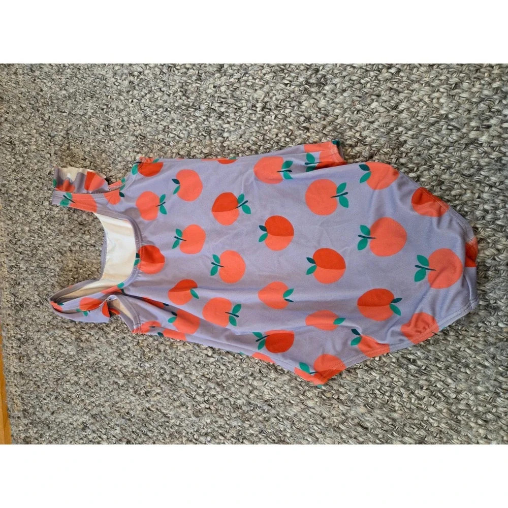 Hanna Andersson Purple Peach Fruit One Piece Swimsuit Girls 140 US 10